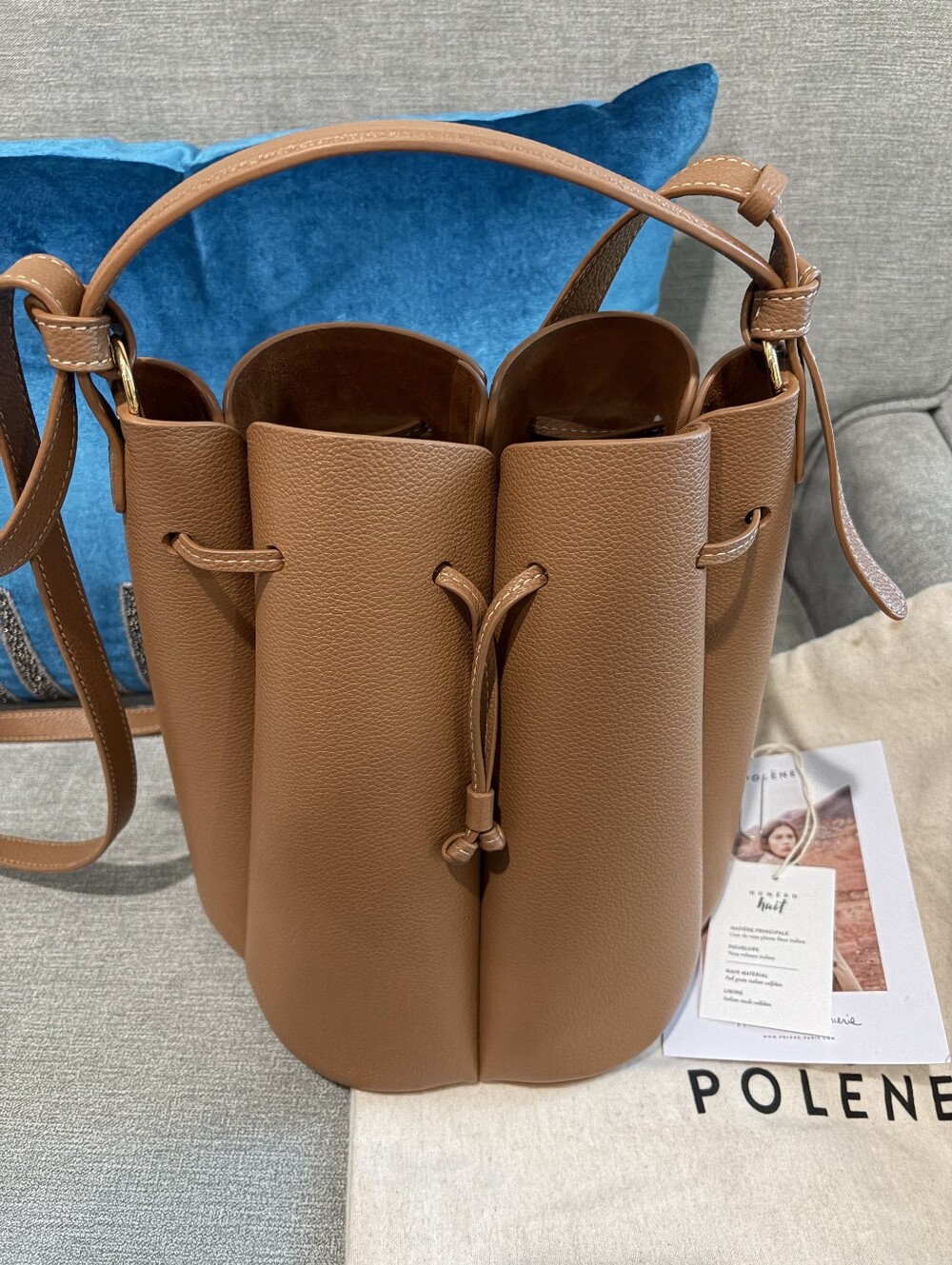 Polène Numéro Huit Tan Pebbled Leather Bucket Handbag/shoulder bag/ crossbody